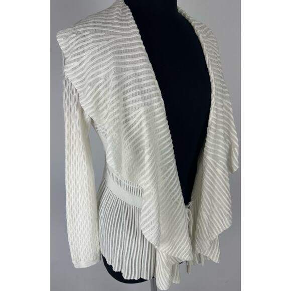 WHBM Size Small White Long Sleeve Pointelle Peplum Cardigan Indie Flowing - Picture 1 of 13